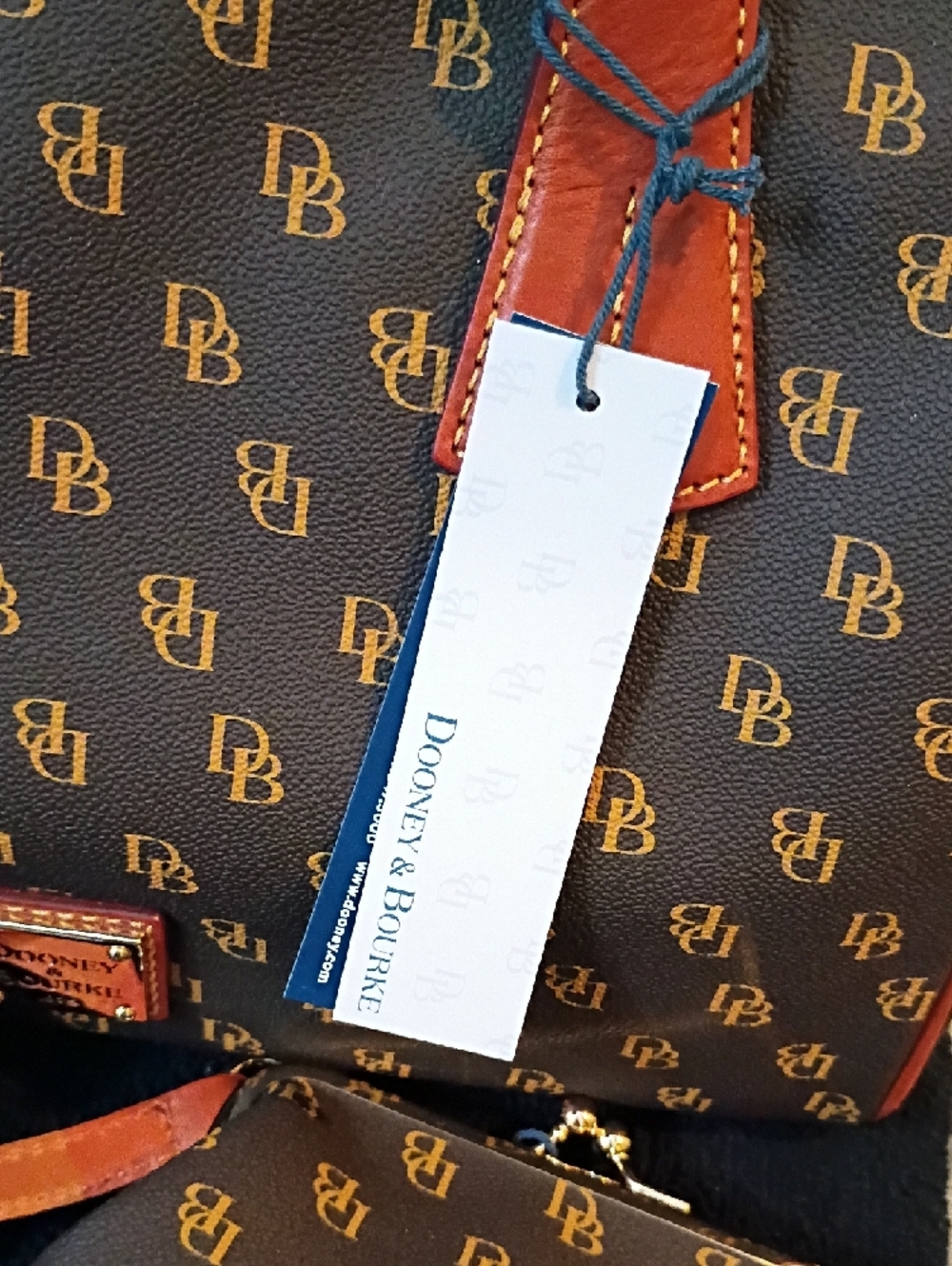 Dooney & Bourke Brown Logo Satchel with Tan Leather Trim and Wallet - Picture 7 of 7